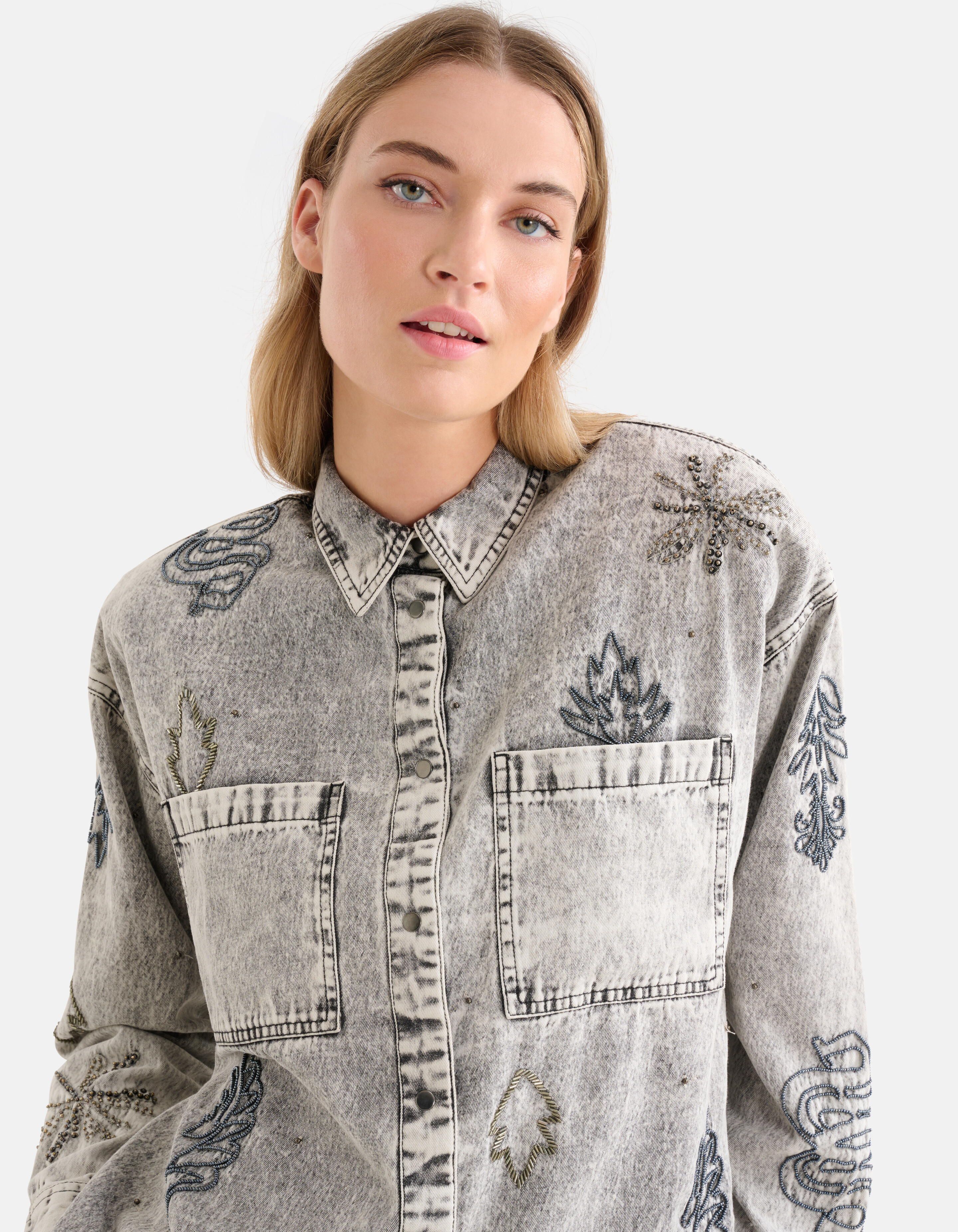 Verzierte Denim-Bluse Grau SHOEBY WOMEN