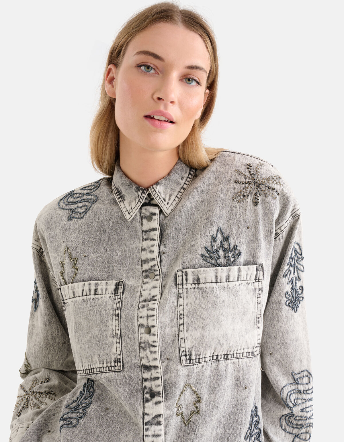 Verzierte Denim-Bluse Grau SHOEBY WOMEN