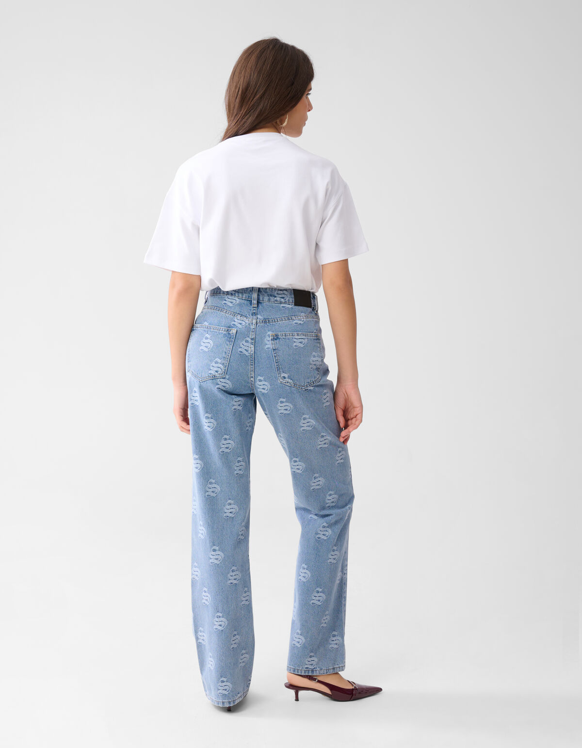 Jacquard Logo Straight Fit Jeans Mediumstone SHOEBY WOMEN