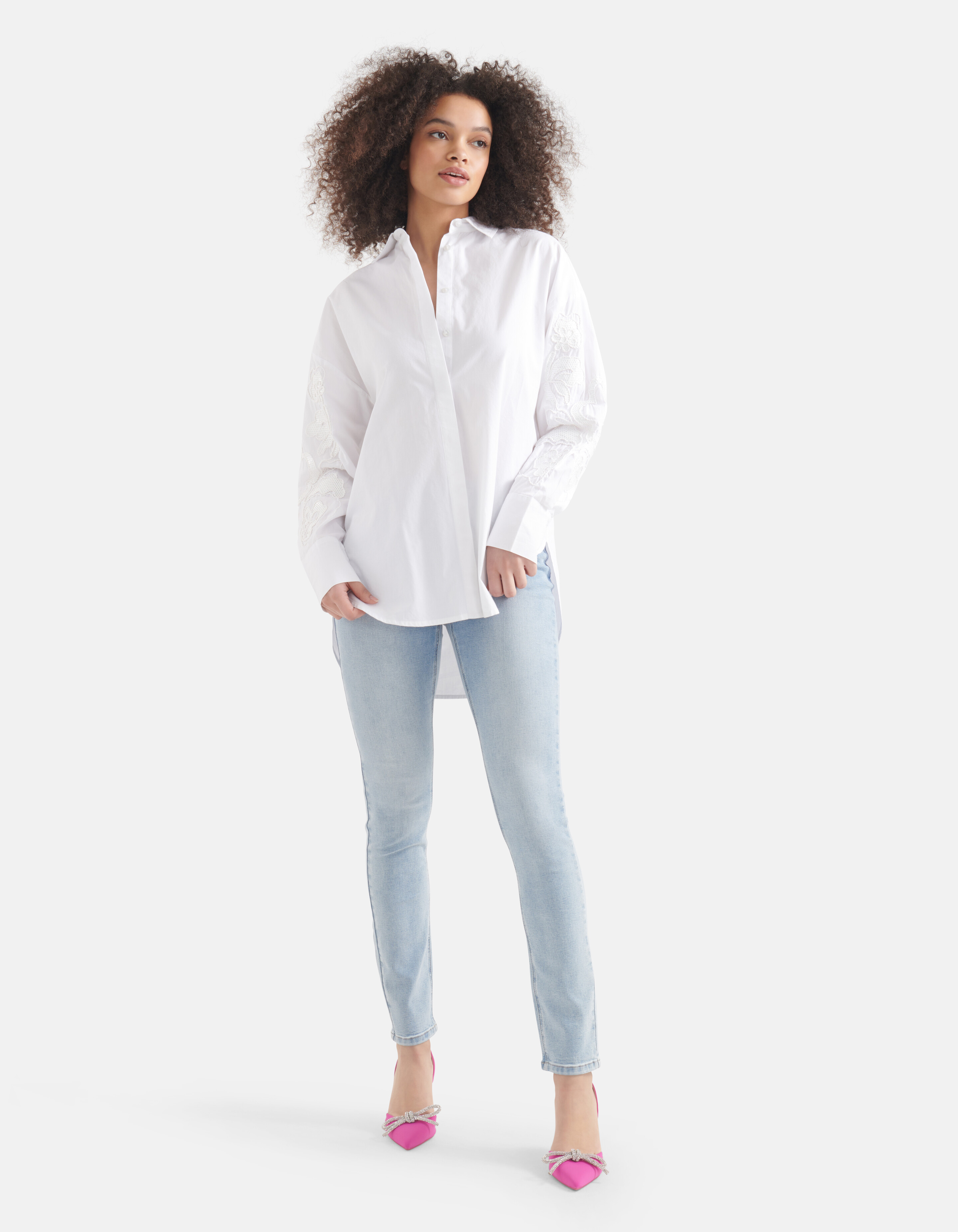 Pailletten Popeline Bluse Weiß SHOEBY WOMEN