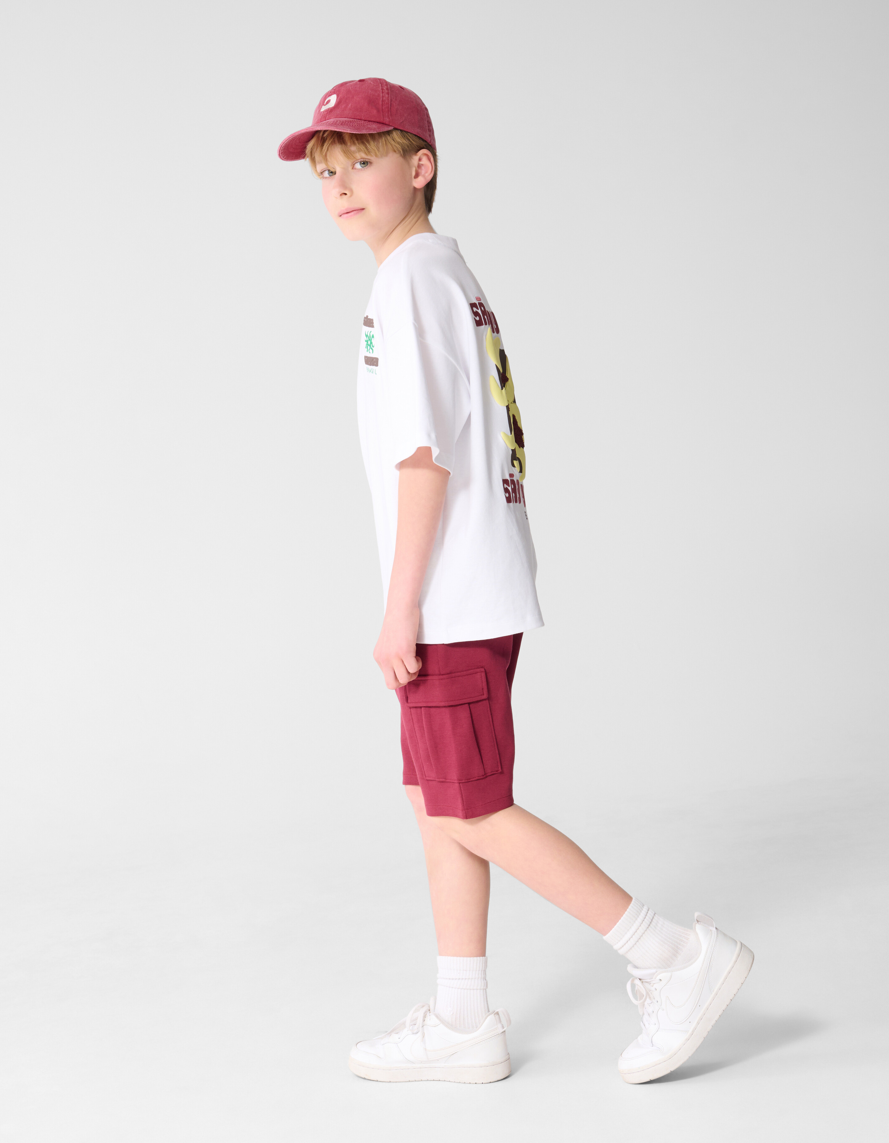 Cargo-Piqu&eacute;-Shorts Dunkelrot SHOEBY BOYS
