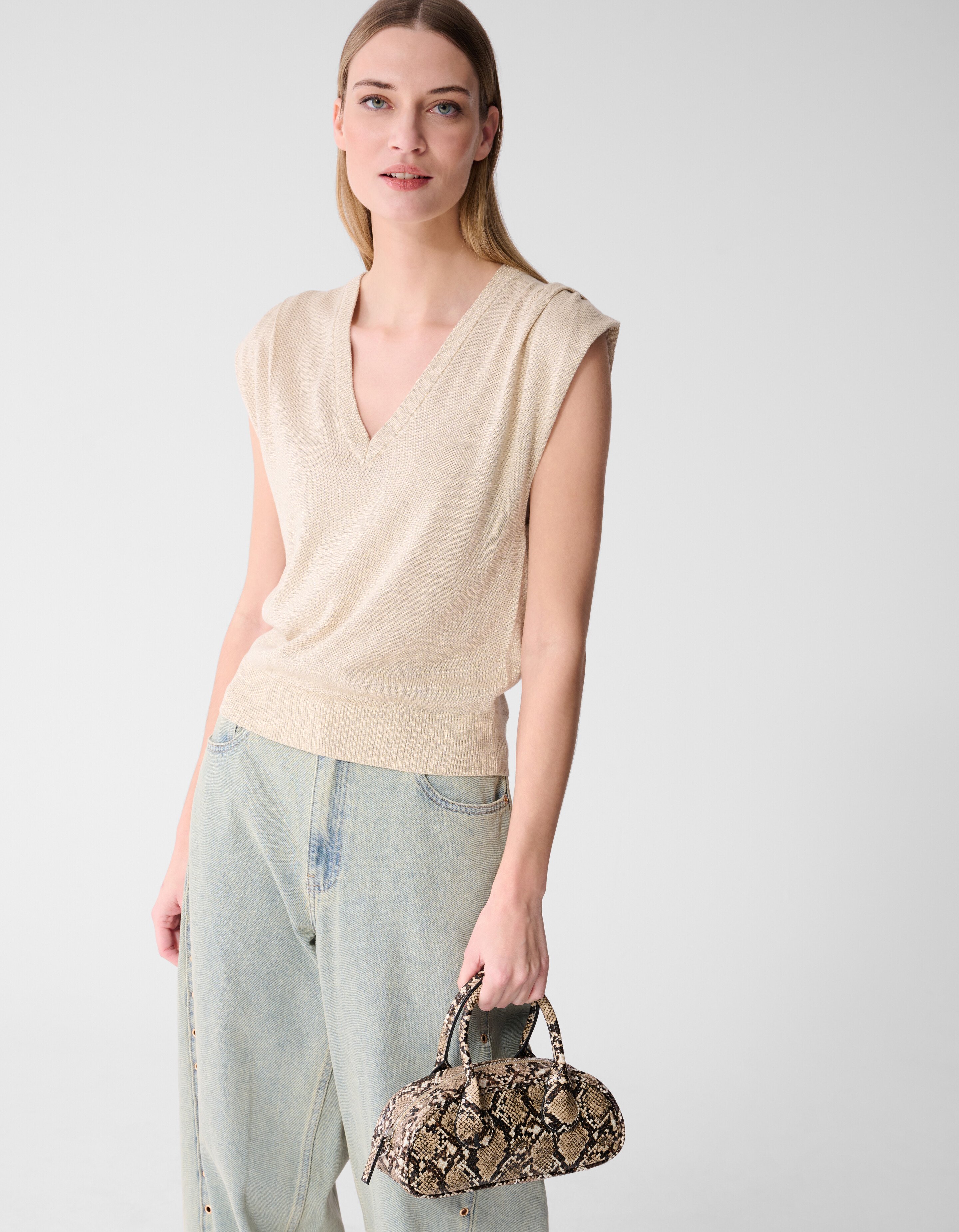 Glitzer-V-Ausschnitt-Top Sand SHOEBY WOMEN