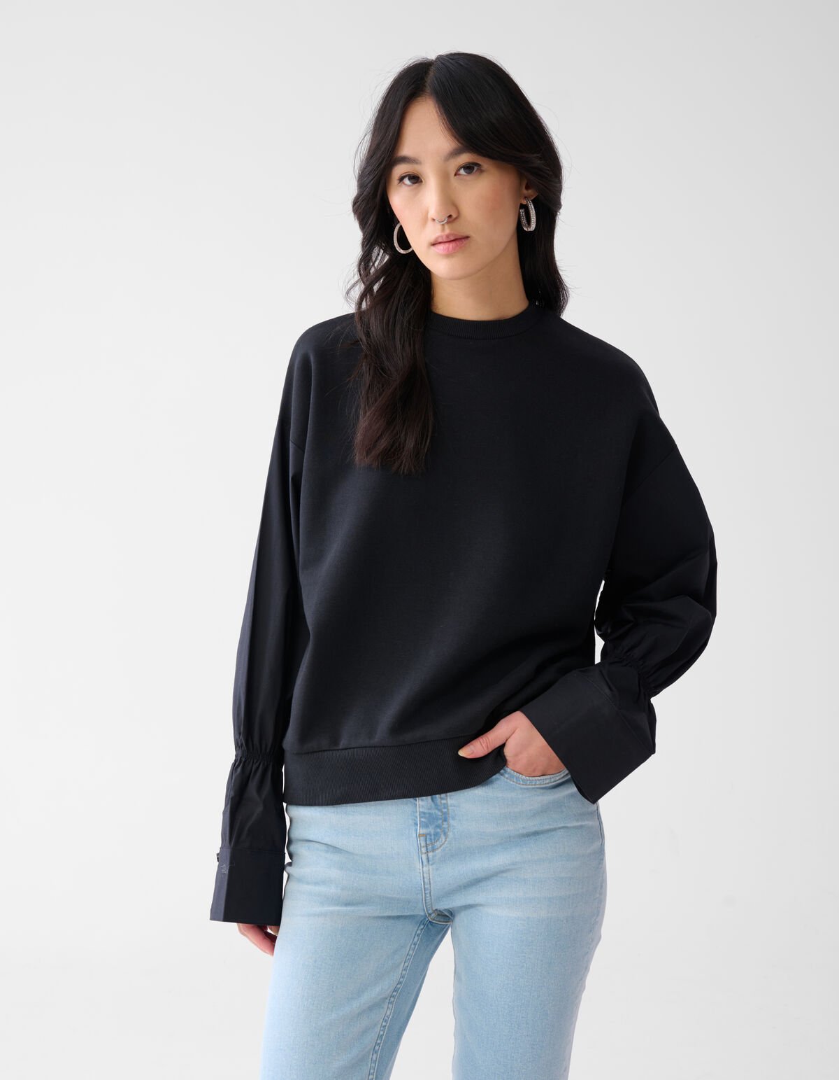 Poplin Sleeve Sweater Zwart SHOEBY WOMEN