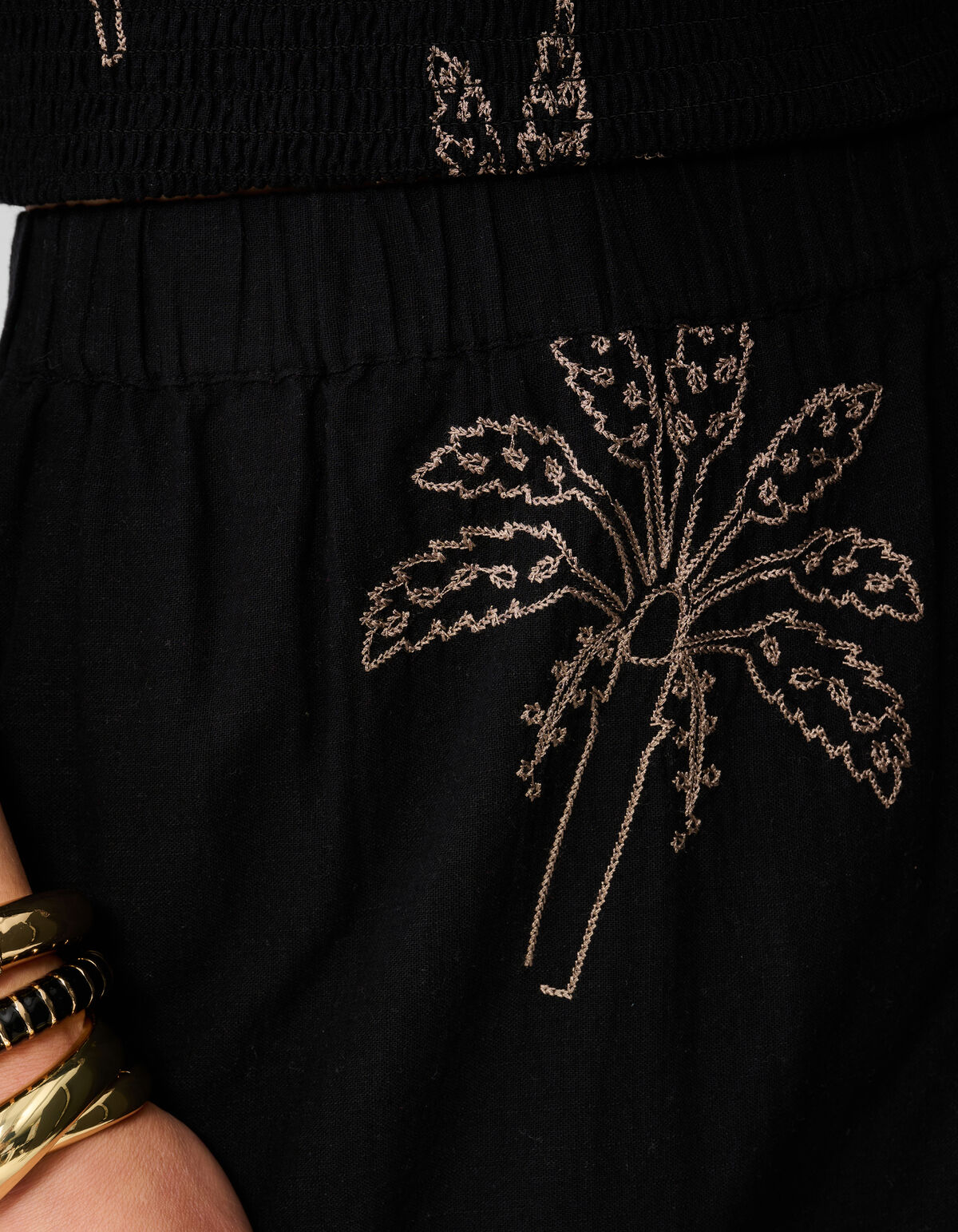 Maxirock mit Palmenstickerei Schwarz SHOEBY WOMEN