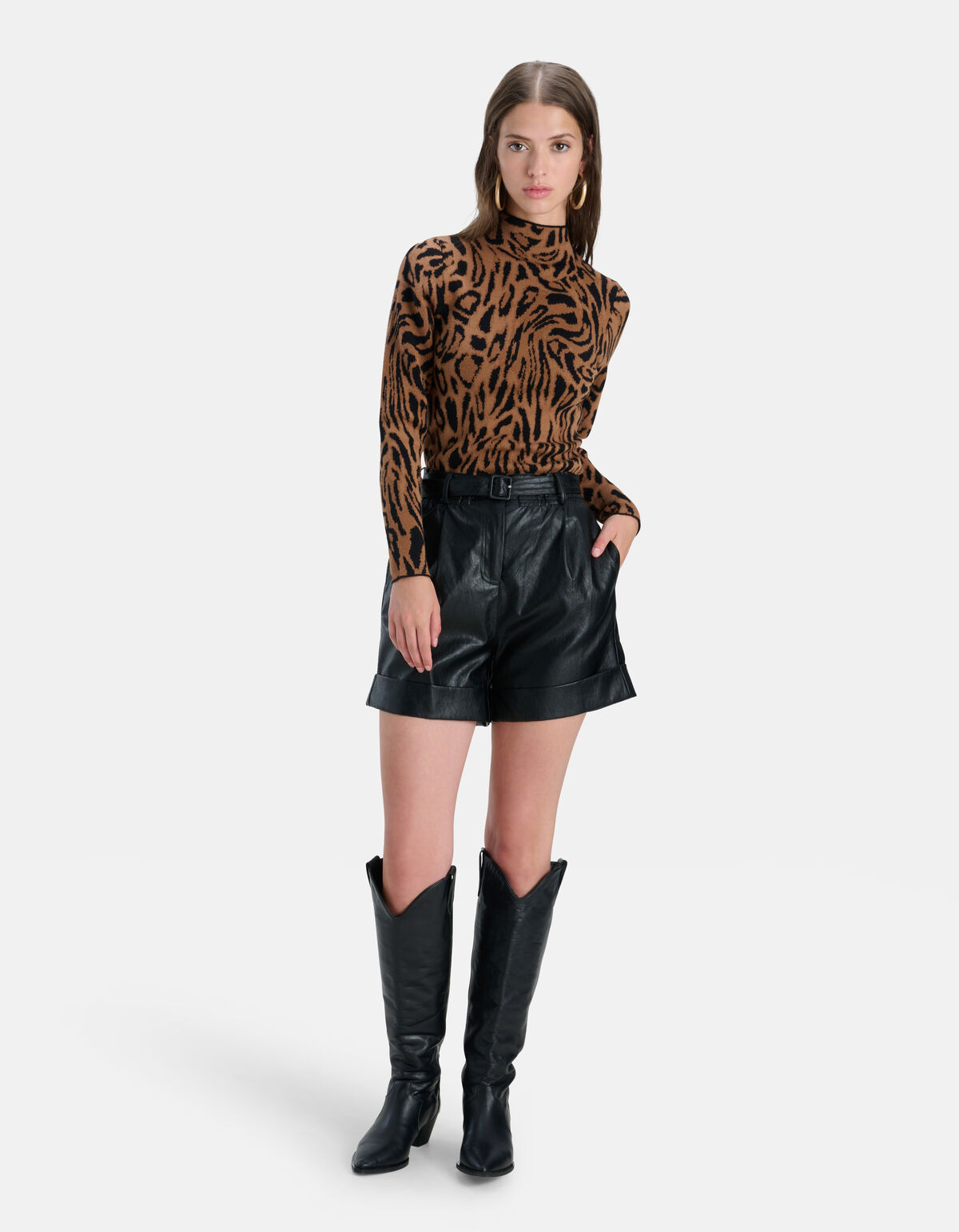 Rollkragenpullover mit Leopardenprint Braun SHOEBY WOMEN
