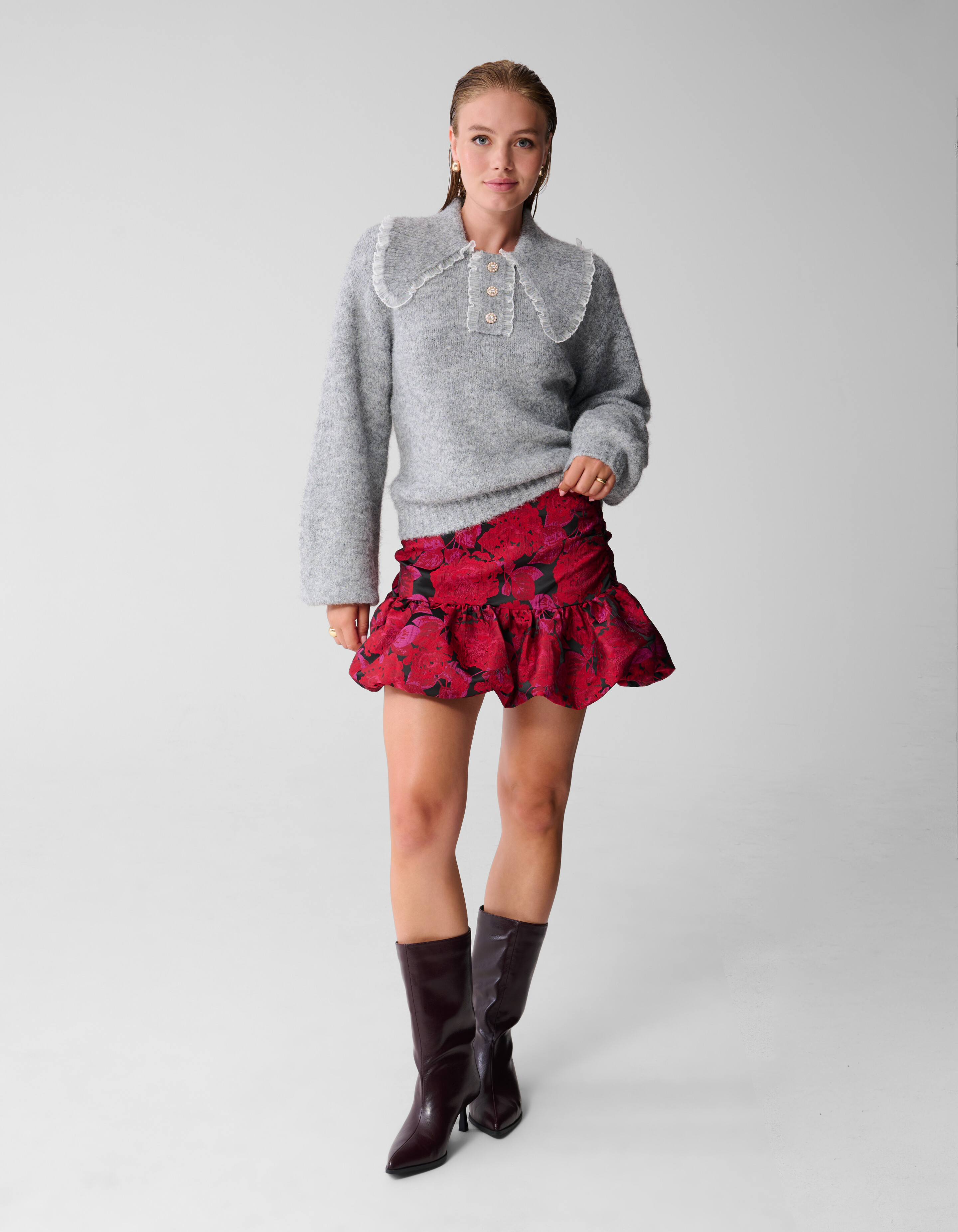 Collar Knit Pullover Hellgrau SHOEBY WOMEN