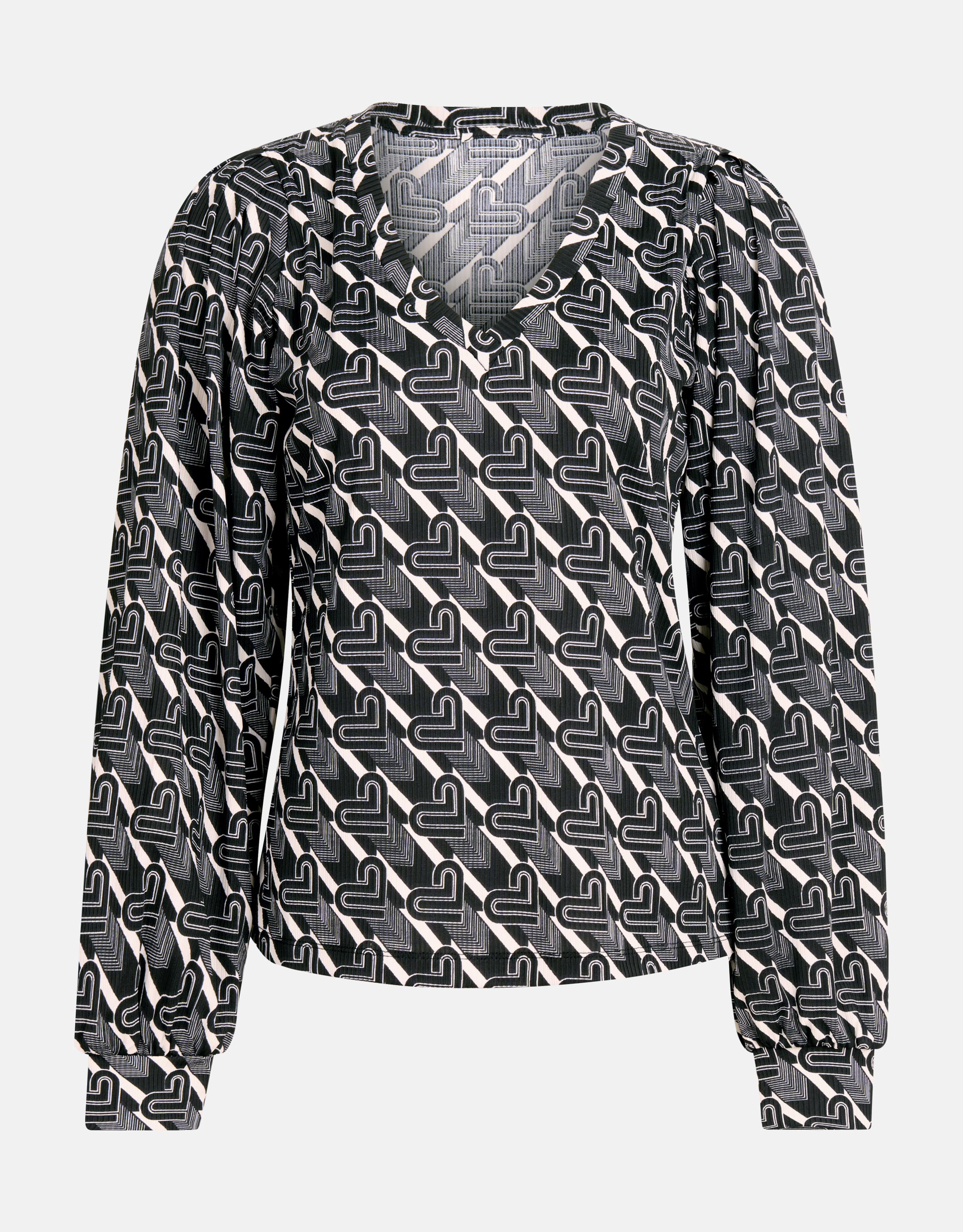 Bedrucktes Rippen-Langarmshirt Schwarz/Weiß SHOEBY WOMEN