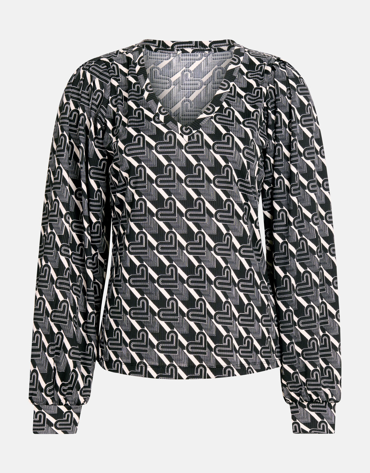 Bedrucktes Rippen-Langarmshirt Schwarz/Weiß SHOEBY WOMEN