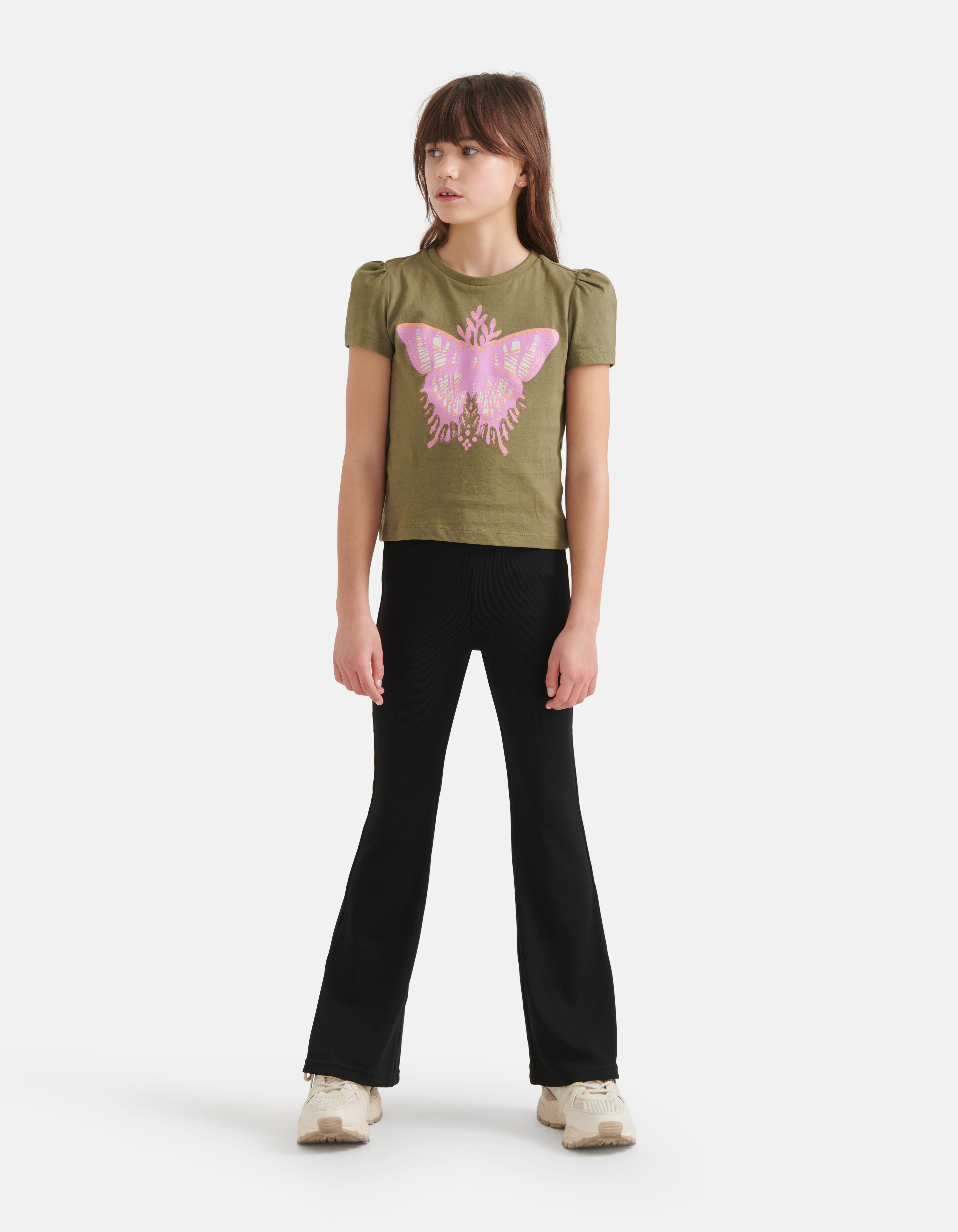 Ausgestellte Rippen-Leggings Schwarz SHOEBY GIRLS