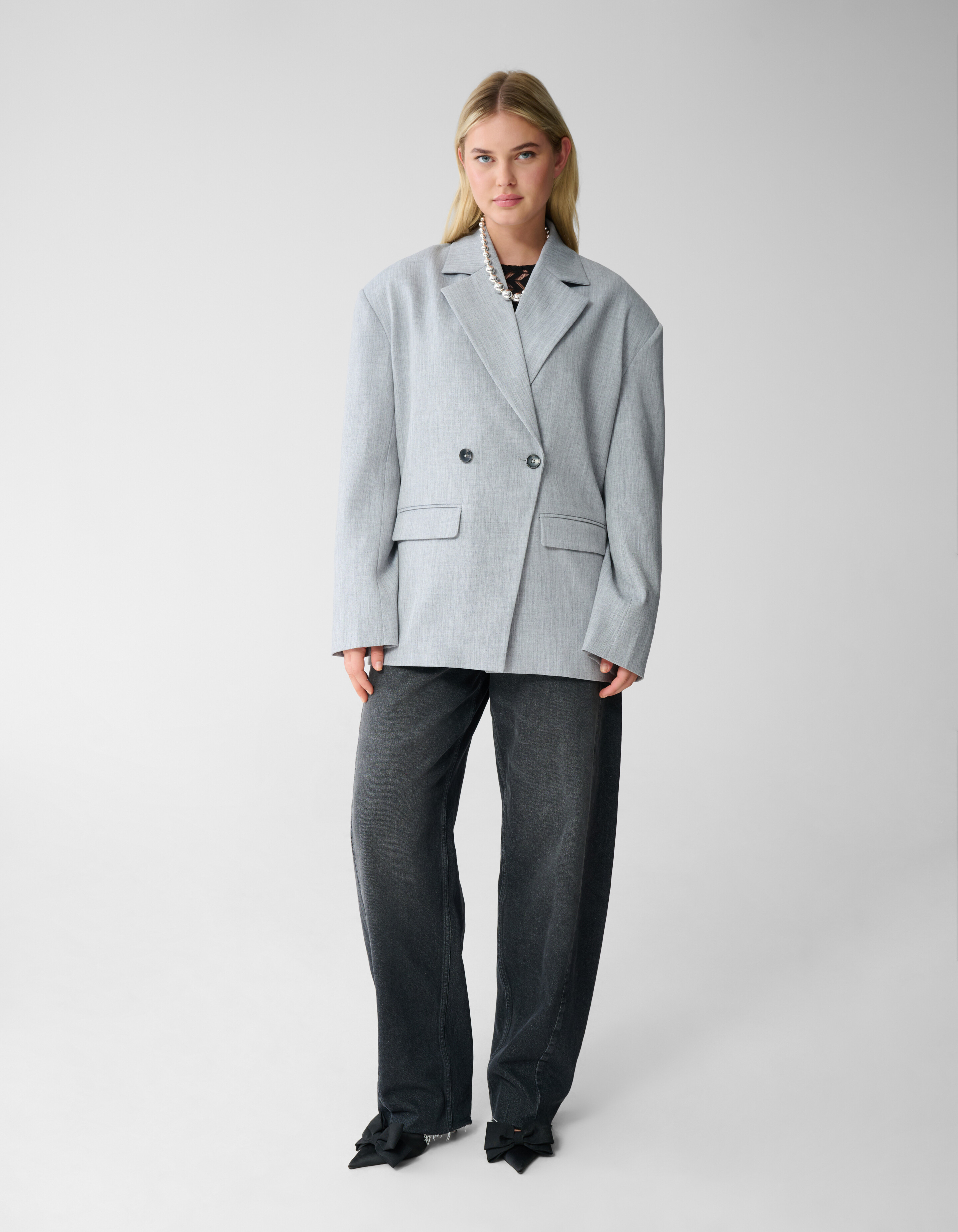 Oversized Shoulder Blazer Hellgrau SHOEBY WOMEN