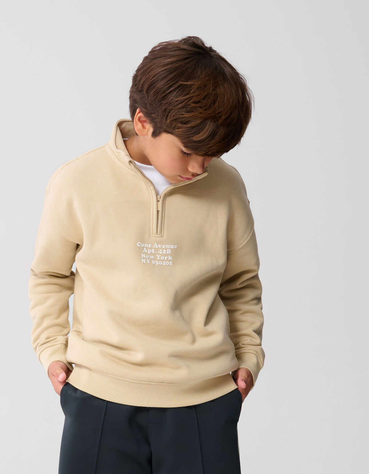 Halb-Reißverschluss-Pullover Beige SHOEBY BOYS