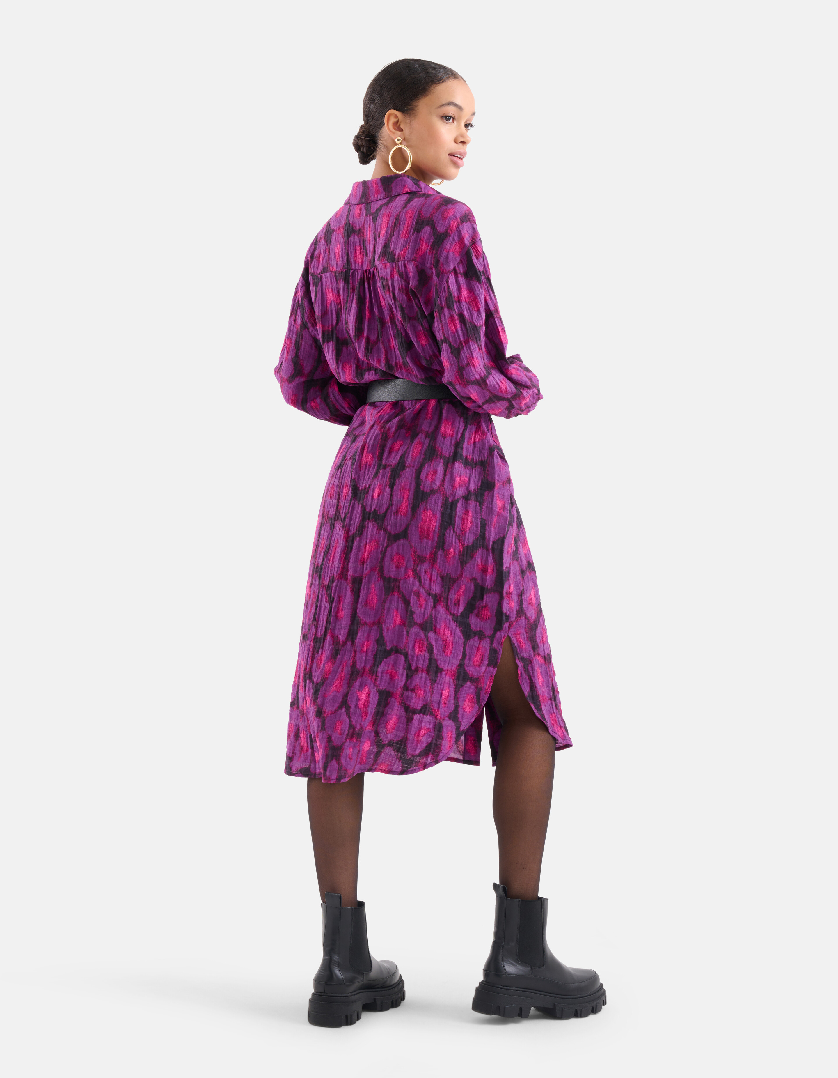 Langes Kleid mit Leopardenmuster Violett EKSEPT