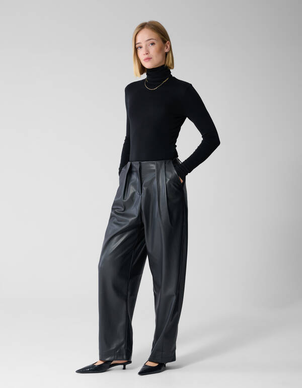 Vegane Leder Barrel-Fit-Hose Schwarz By Lonneke SHOEBY WOMEN