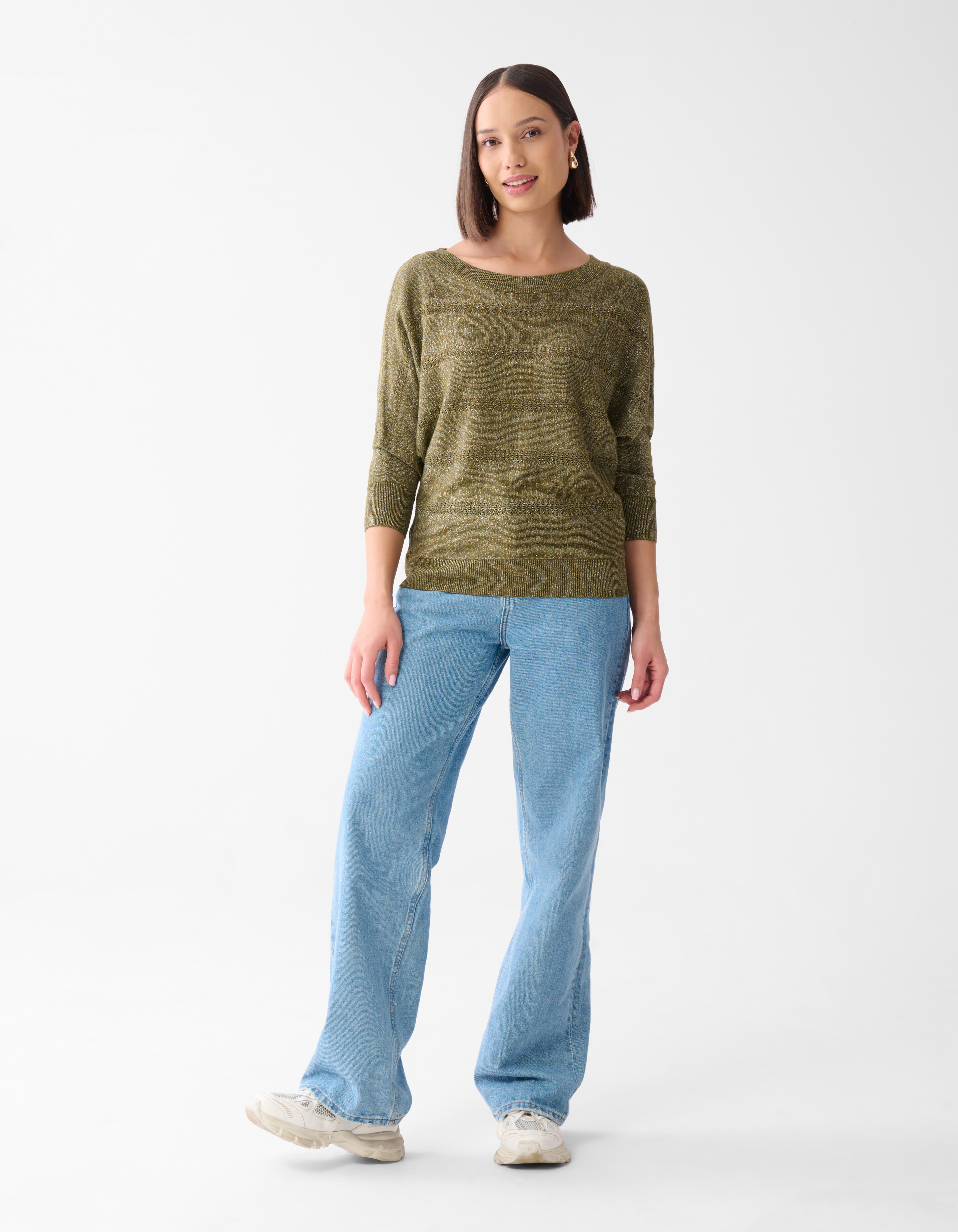 Glitzer ajour Fledermausärmel Pullover grün SHOEBY WOMEN