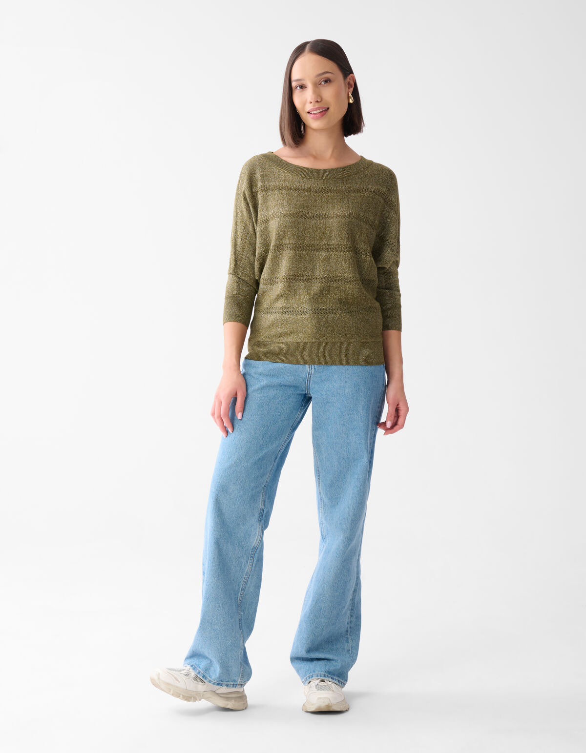 Glitzer ajour Fledermausärmel Pullover grün SHOEBY WOMEN