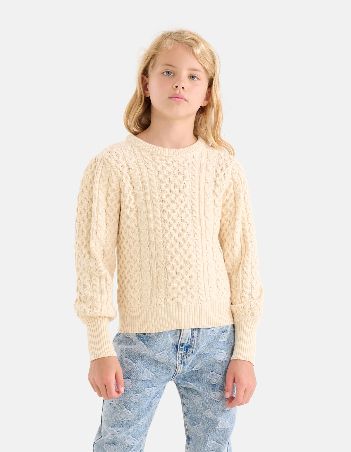 Strickpullover mit Zopfmuster Off White SHOEBY GIRLS