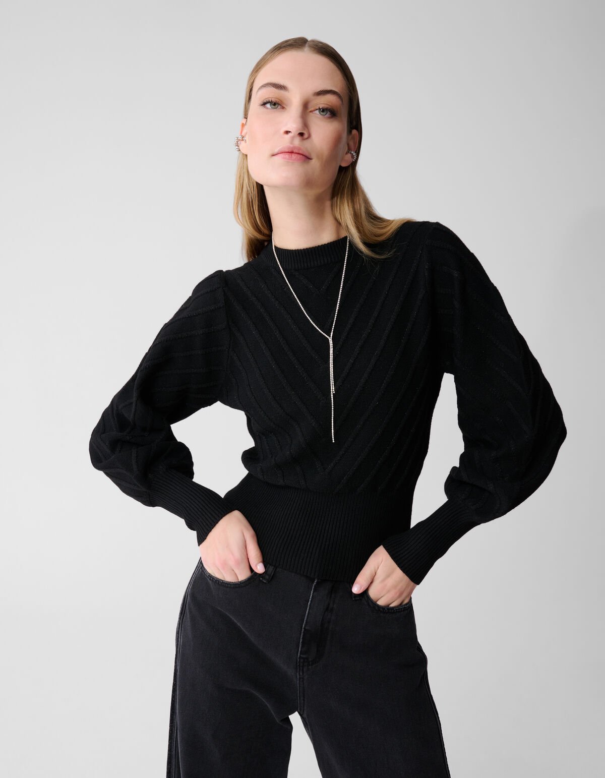 Schwarzer Glitzer-Strickpullover SHOEBY WOMEN