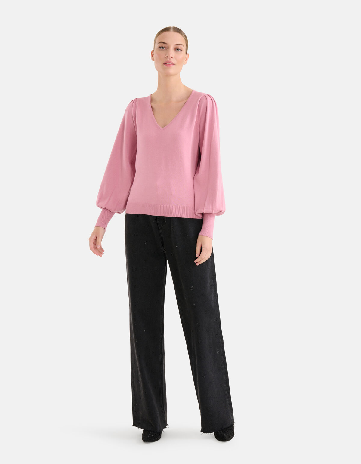 Gestrickter Pullover mit V-Ausschnitt Rosa SHOEBY WOMEN