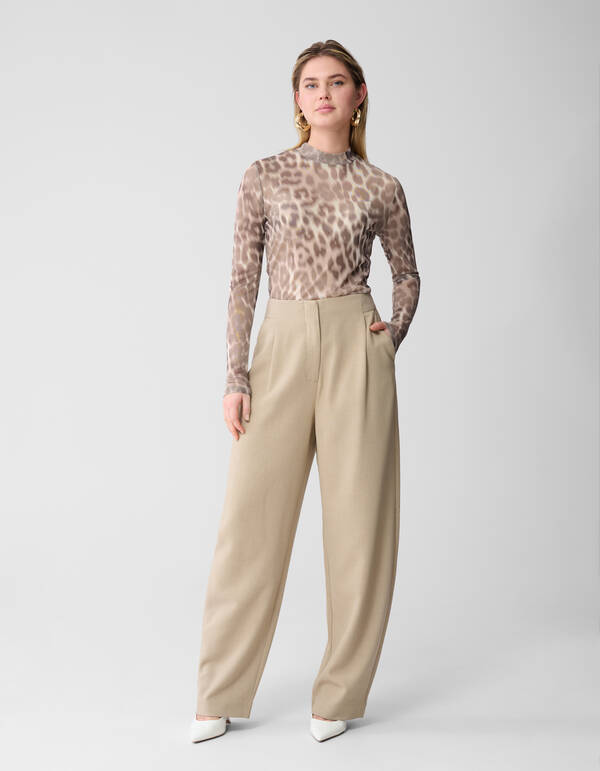 Mesh Leopard Langarmtop Hellbraun SHOEBY WOMEN