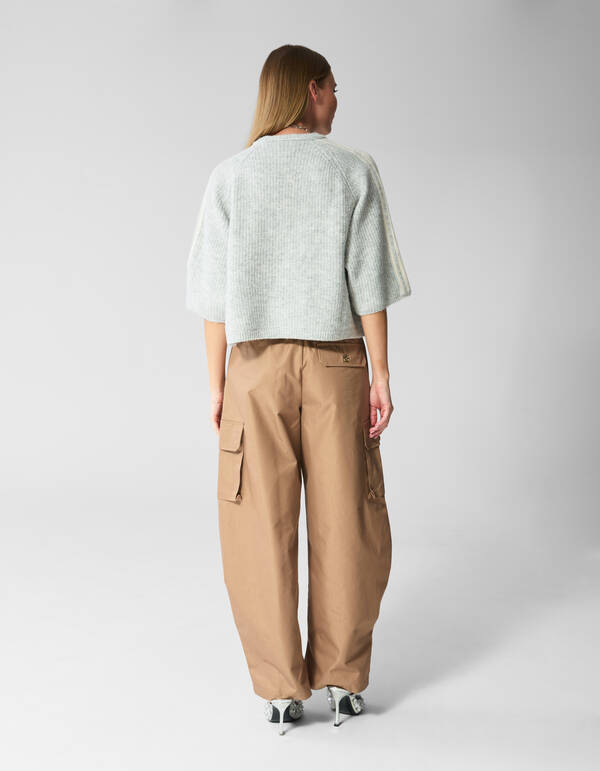 Gestreifter Pullover Mit Halblangen &Auml;rmel Hellgrau SHOEBY WOMEN