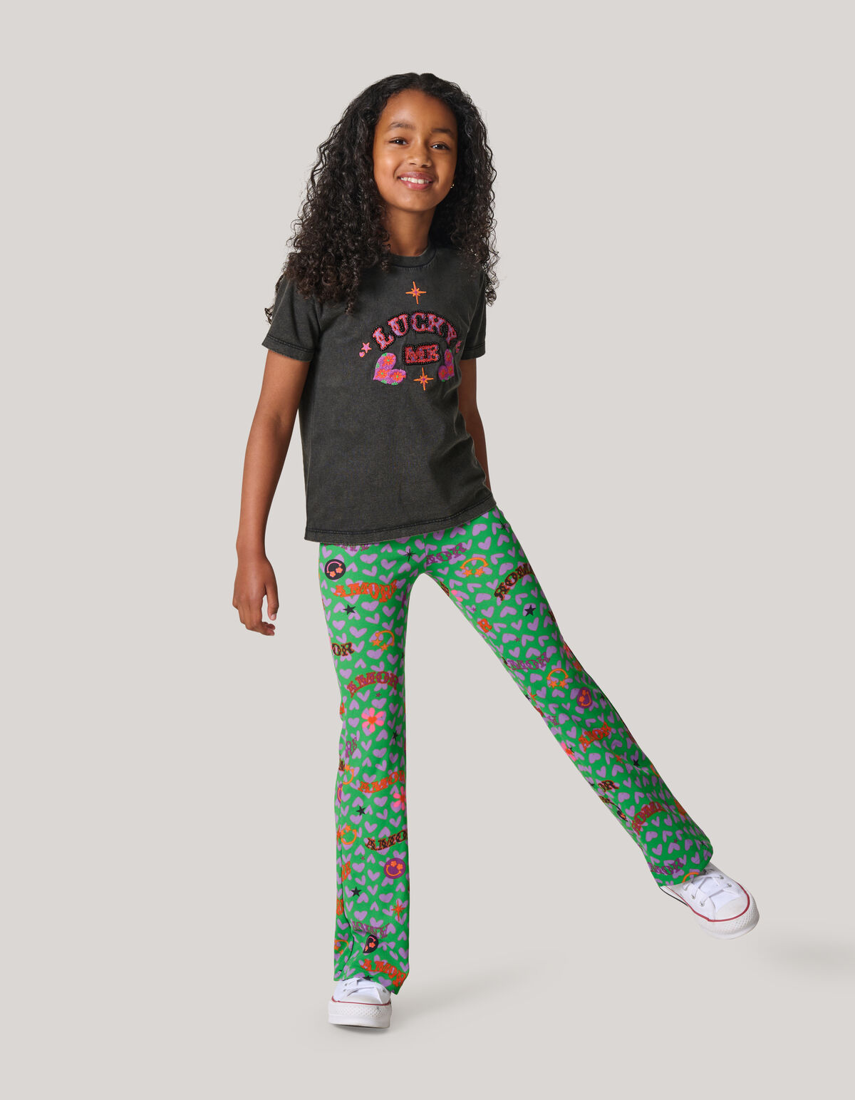 Bedruckte ausgestellte Rippen-Leggings Grün SHOEBY GIRLS