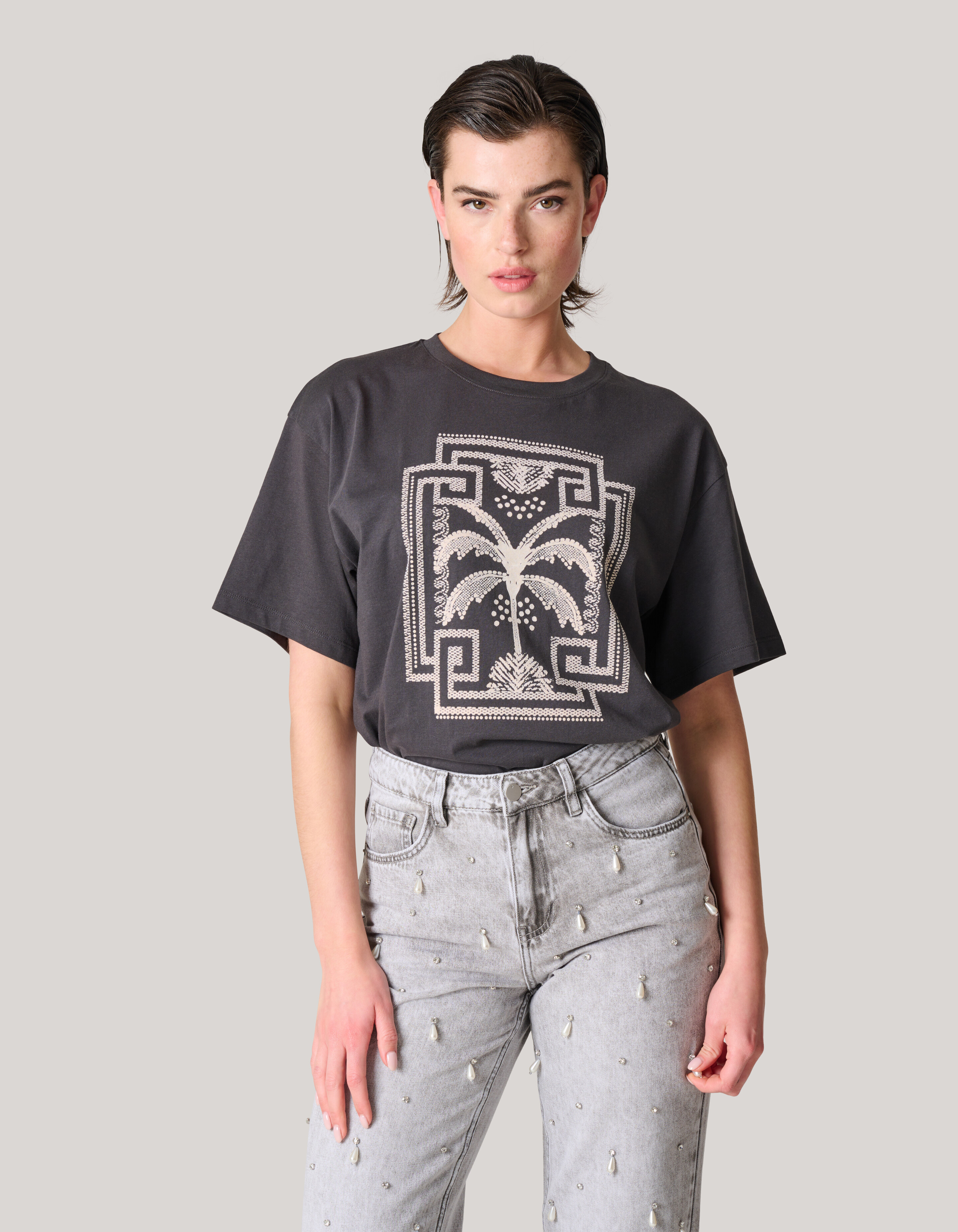 Besticktes Puff-T-Shirt Dunkelgrau SHOEBY WOMEN