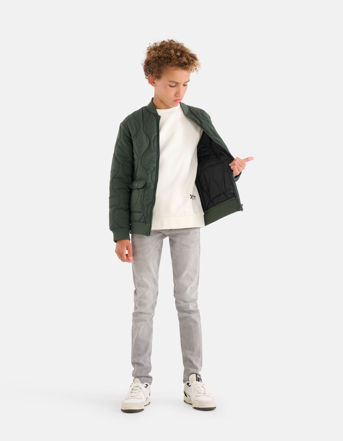 Gewellte wattierte Jacke Dunkelgrün SHOEBY BOYS