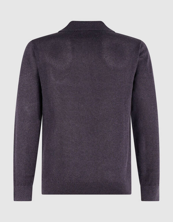Lang&auml;rmliges Strick-Polohemd Dunkelviolett SHOEBY MEN