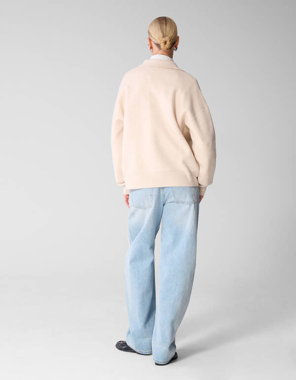 Oversized Polo Strickpullover Ecru SHOEBY WOMEN