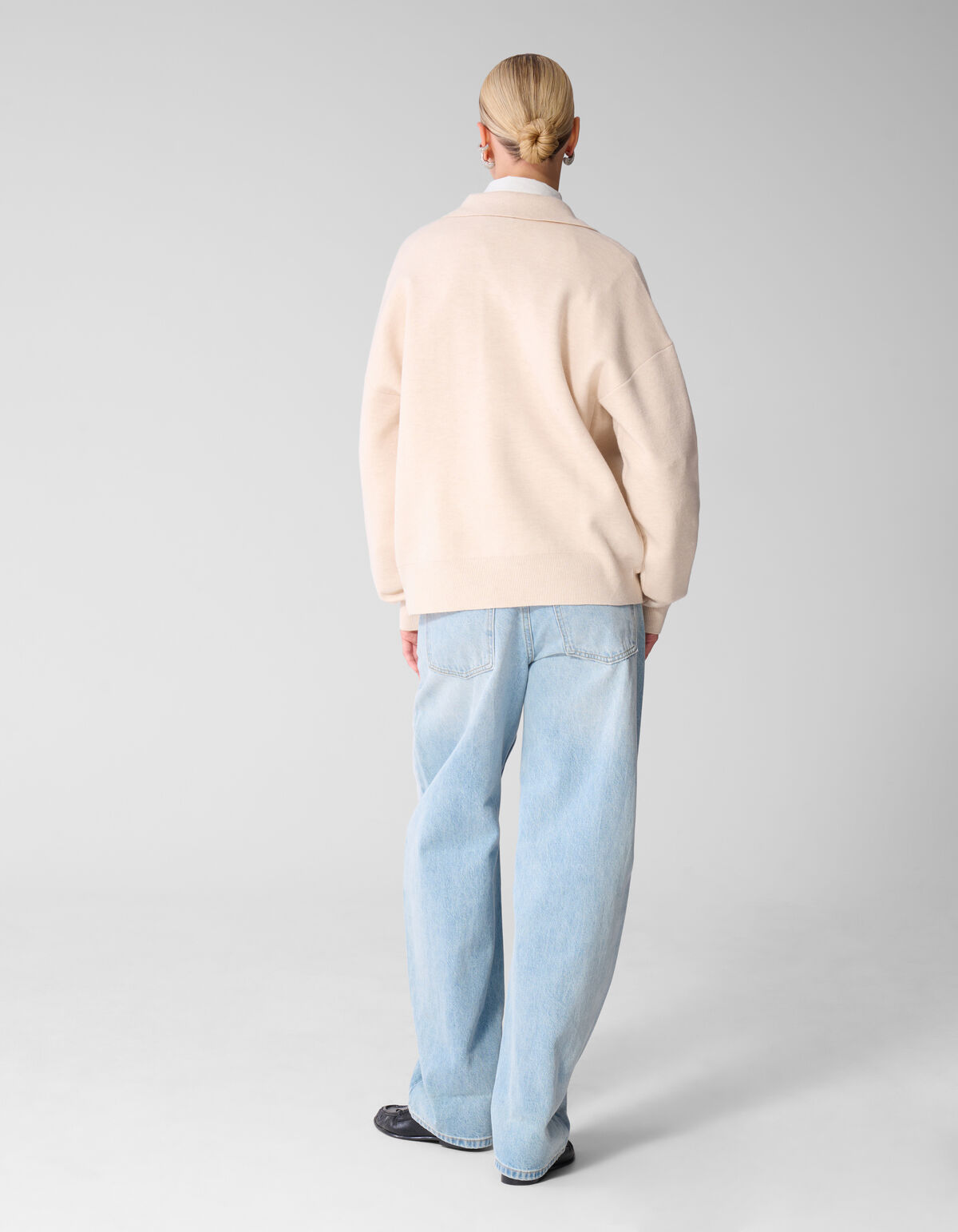 Oversized Polo Strickpullover Ecru SHOEBY WOMEN