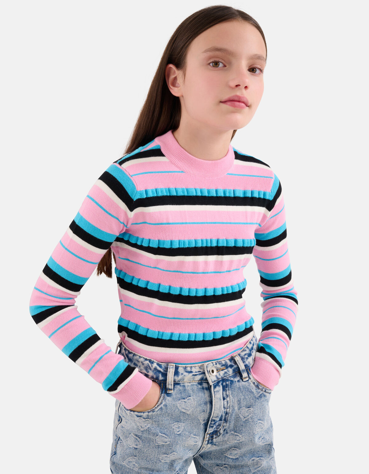 Gestreifter Rüschenpulli Rosa SHOEBY GIRLS