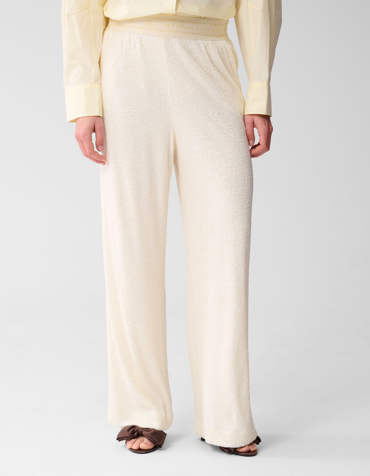 Hose mit weitem Bein aus Pailletten Wei&szlig; SHOEBY WOMEN