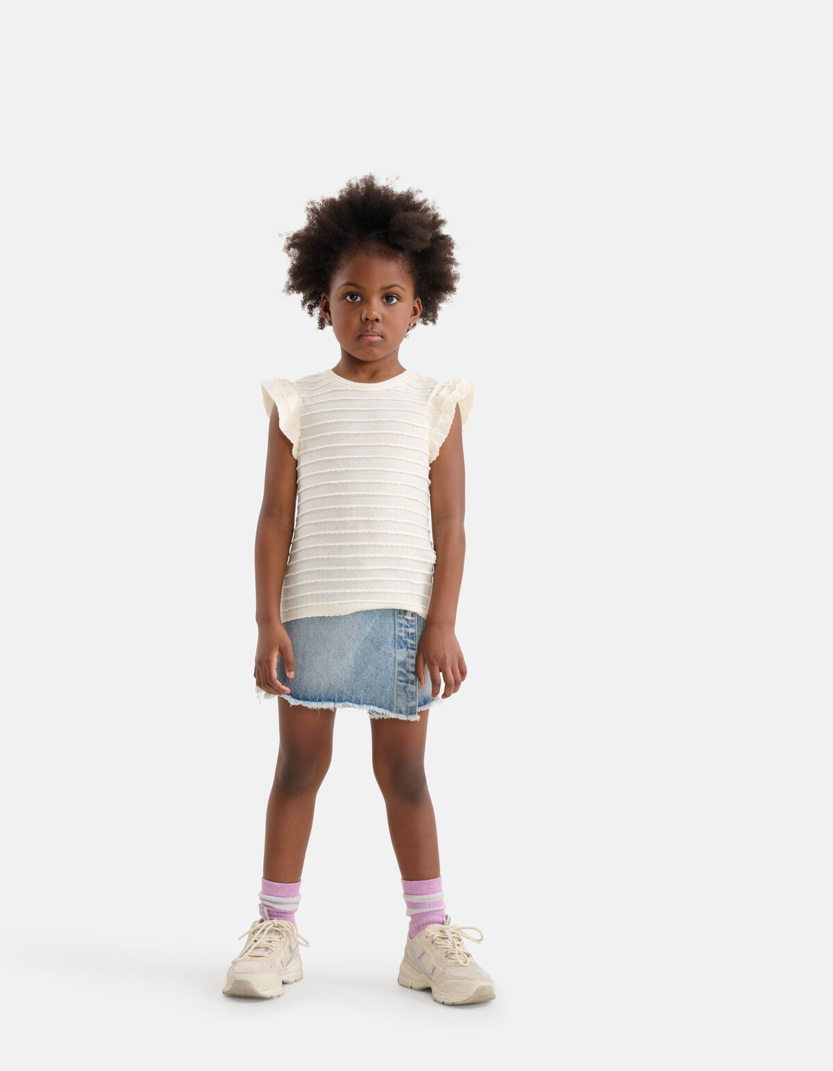 Ribbel Structuur Top Gebroken Wit SHOEBY GIRLS
