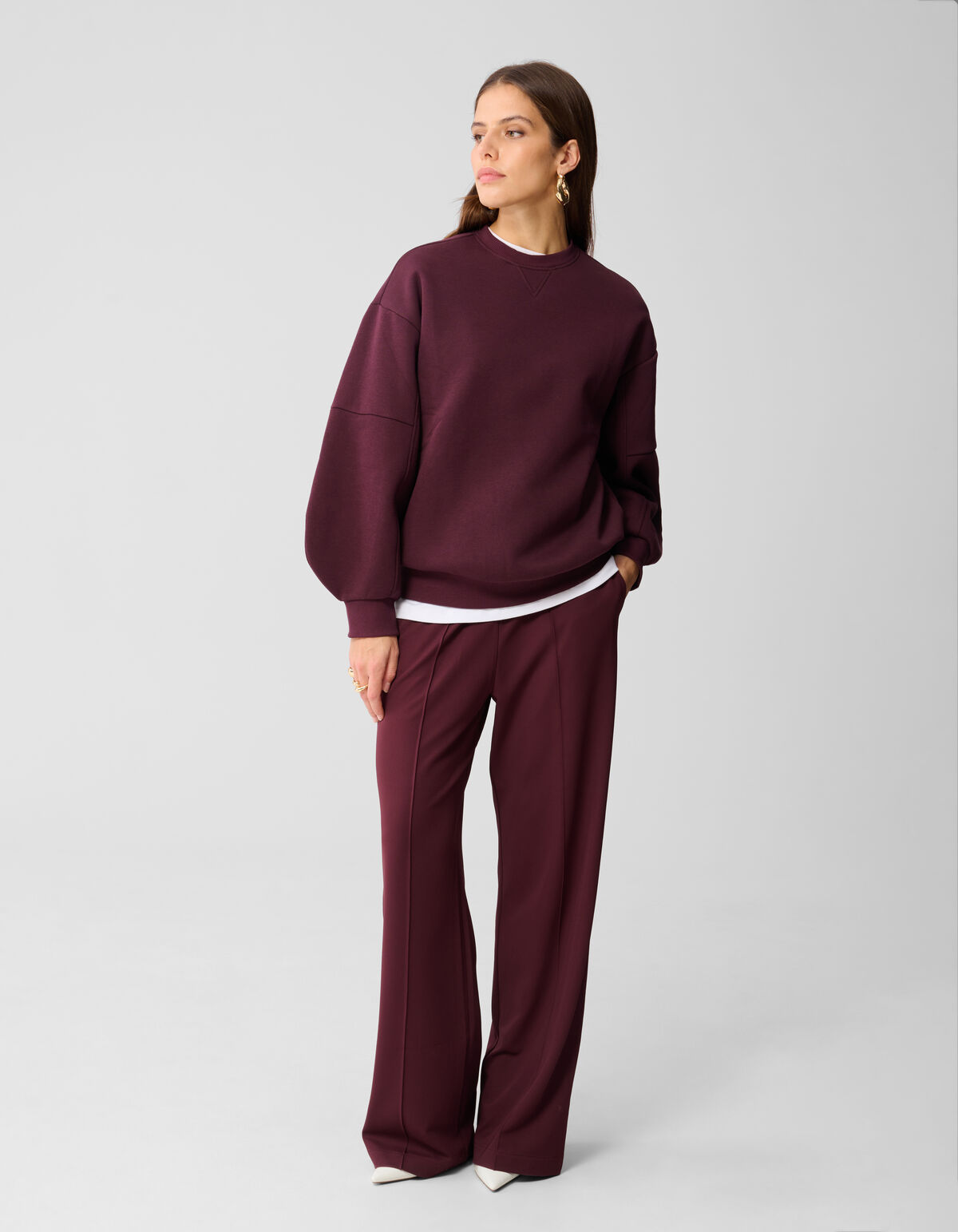 Dunkelrote Basic-Hose mit weitem Bein SHOEBY WOMEN