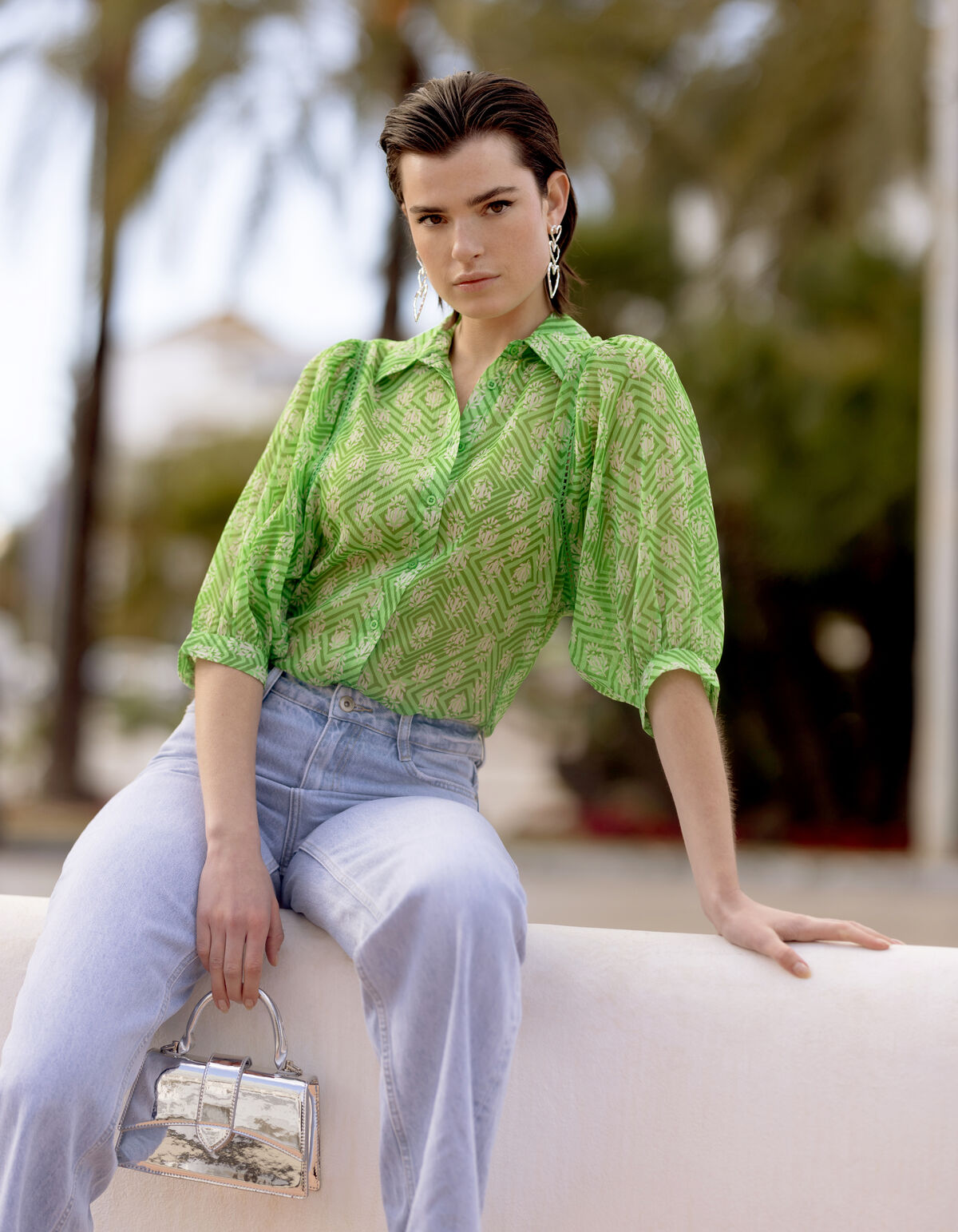 Printed Chiffon Blouse Groen SHOEBY WOMEN