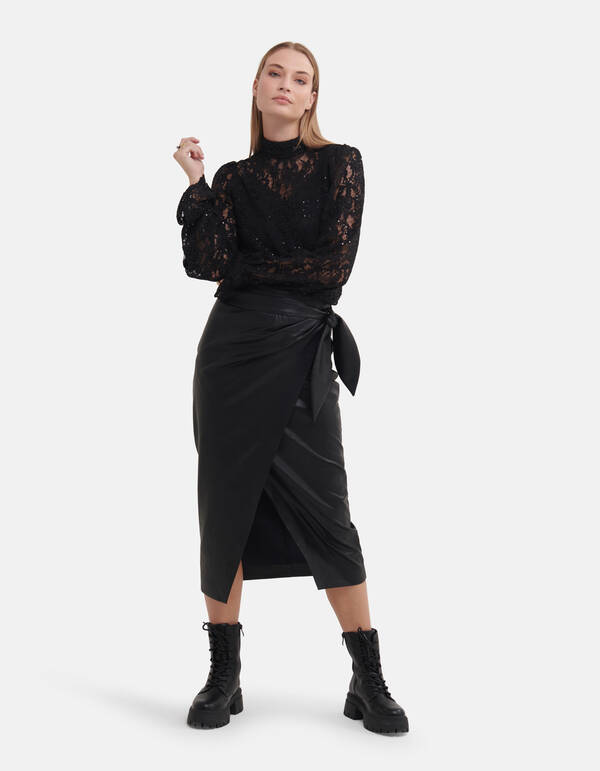 Veganer Midirock aus Leder Schwarz von Fred SHOEBY WOMEN
