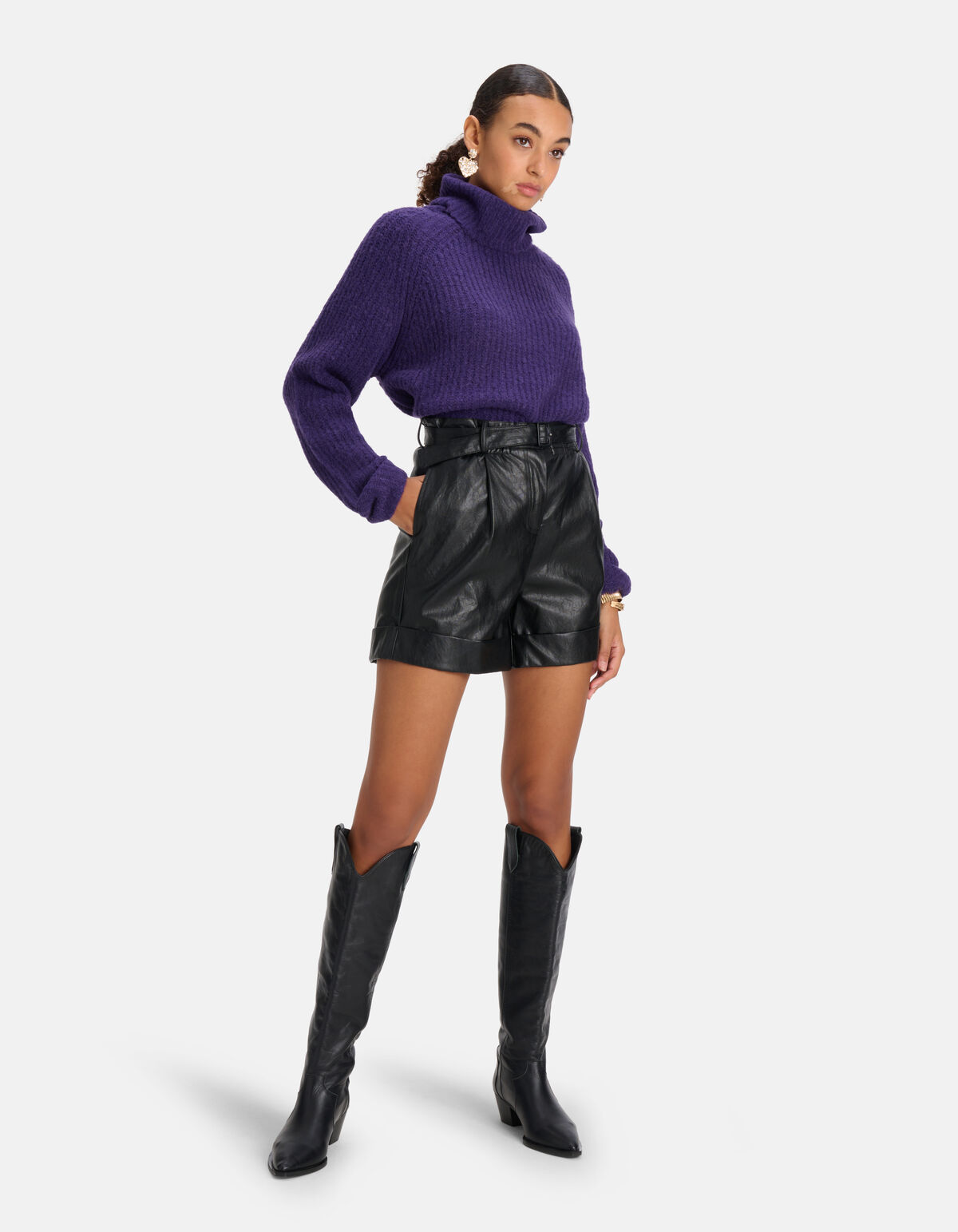 Grob gestrickter Rollkragenpullover Lila SHOEBY WOMEN