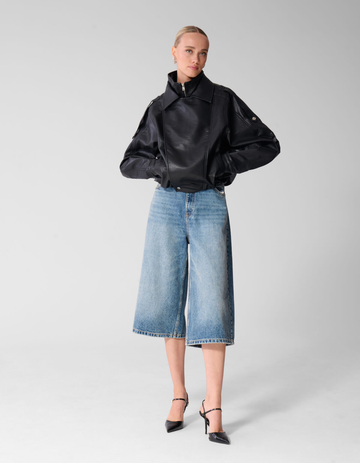 Faux Leather Funnel Neck Jacke Schwarz SHOEBY WOMEN