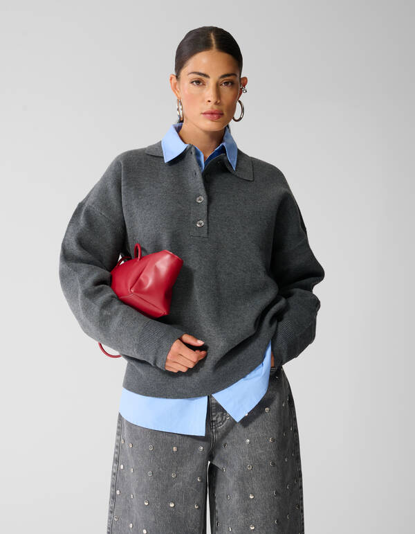 Oversized Polo Pullover grau SHOEBY WOMEN