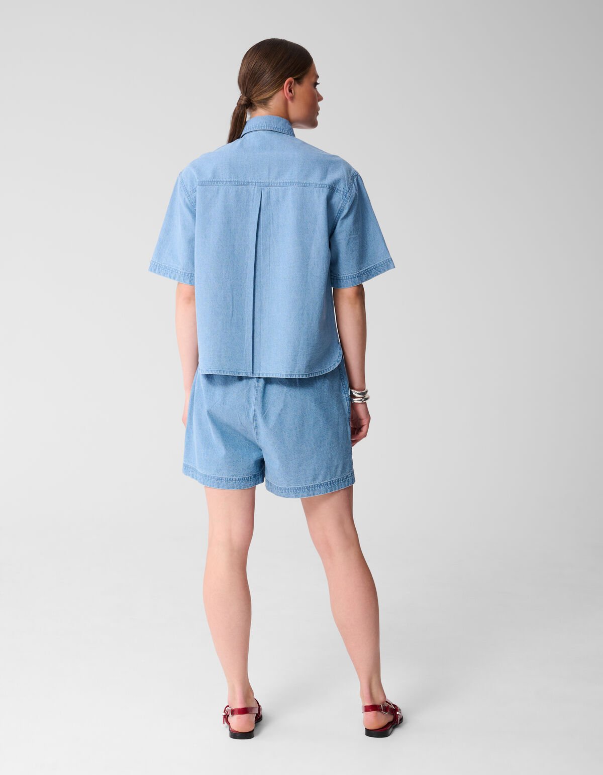 Übergroße Bluse aus Denim mit Pailletten Blau SHOEBY WOMEN