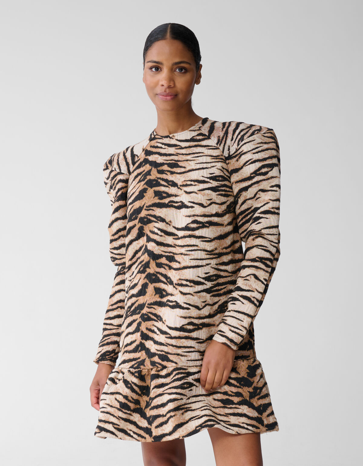 Jacquard Tiger Minikleid Hellbraun SHOEBY WOMEN