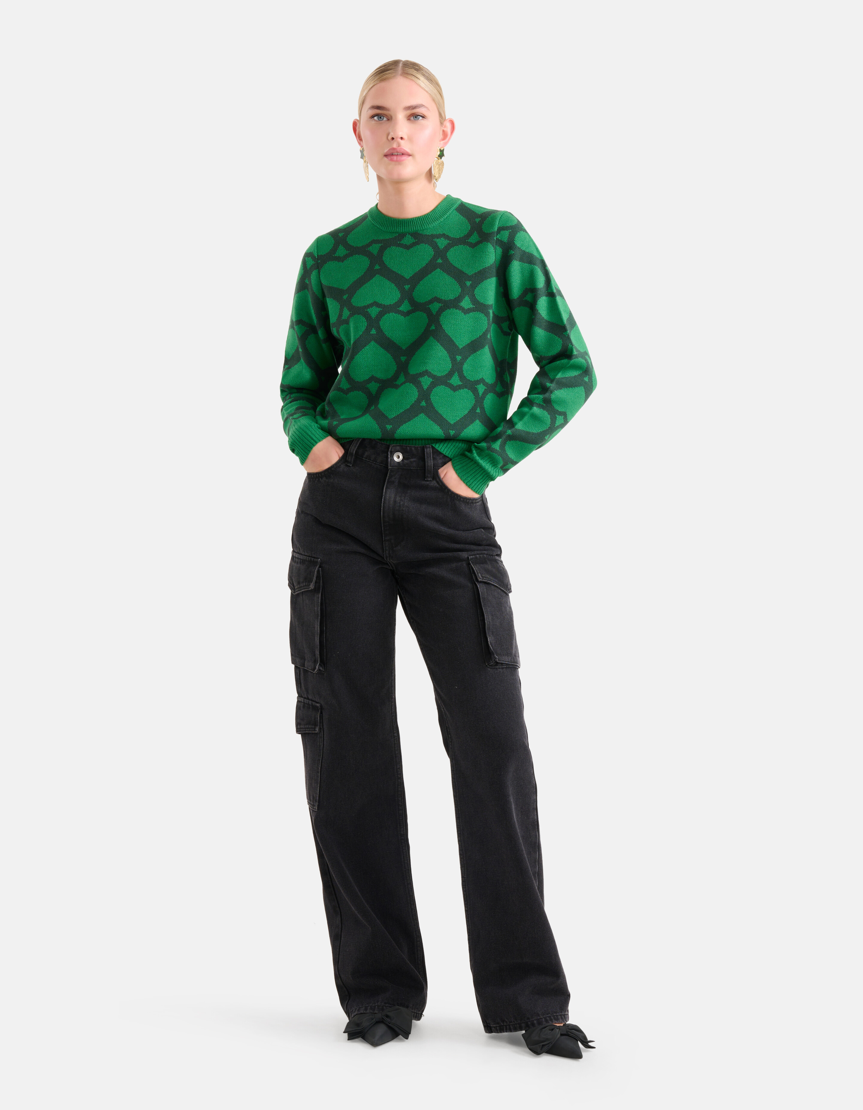 Bedruckter Jacquard-Pullover Grün SHOEBY WOMEN