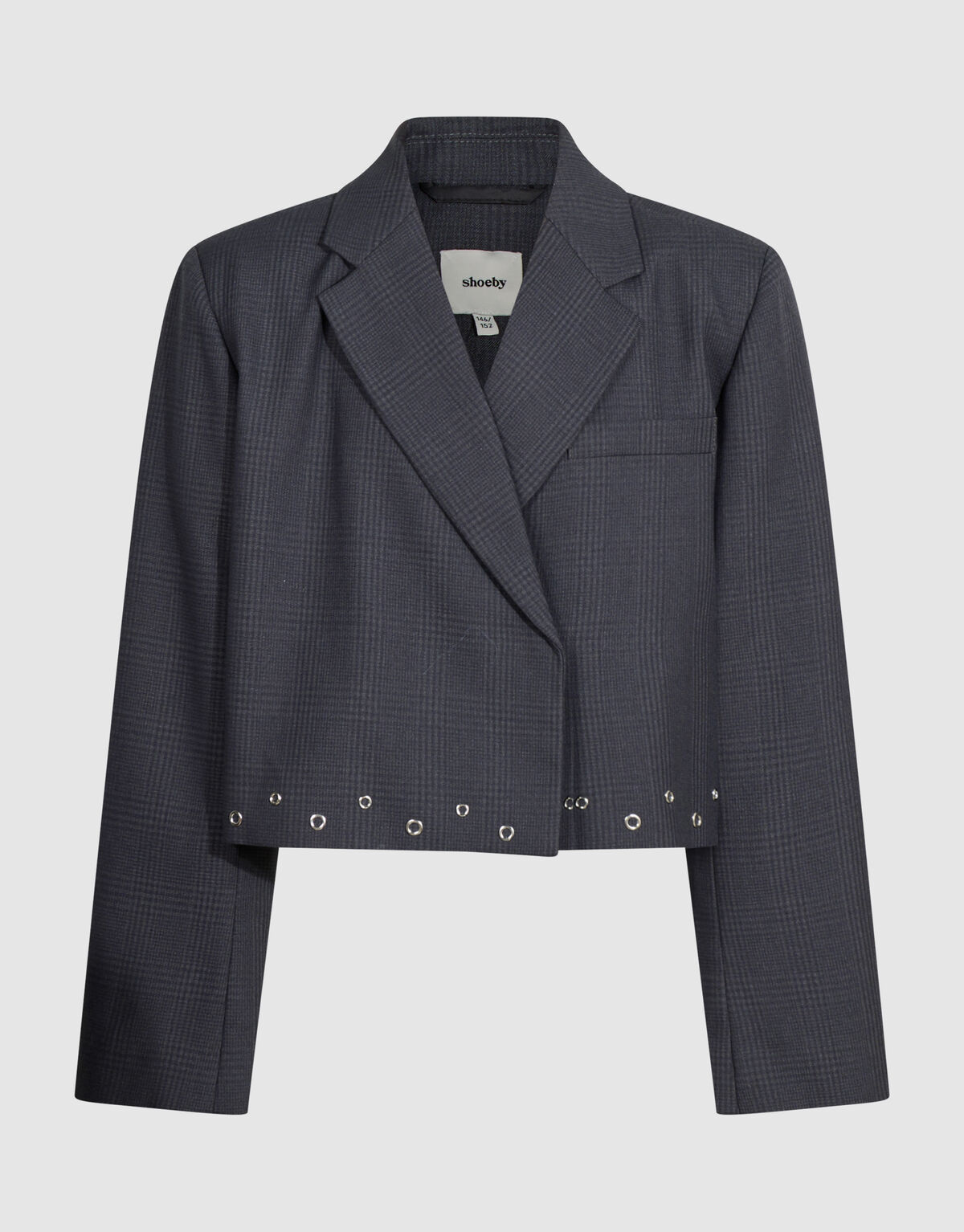 Cropped Karierter Eyelet Blazer Dunkelgrau SHOEBY GIRLS