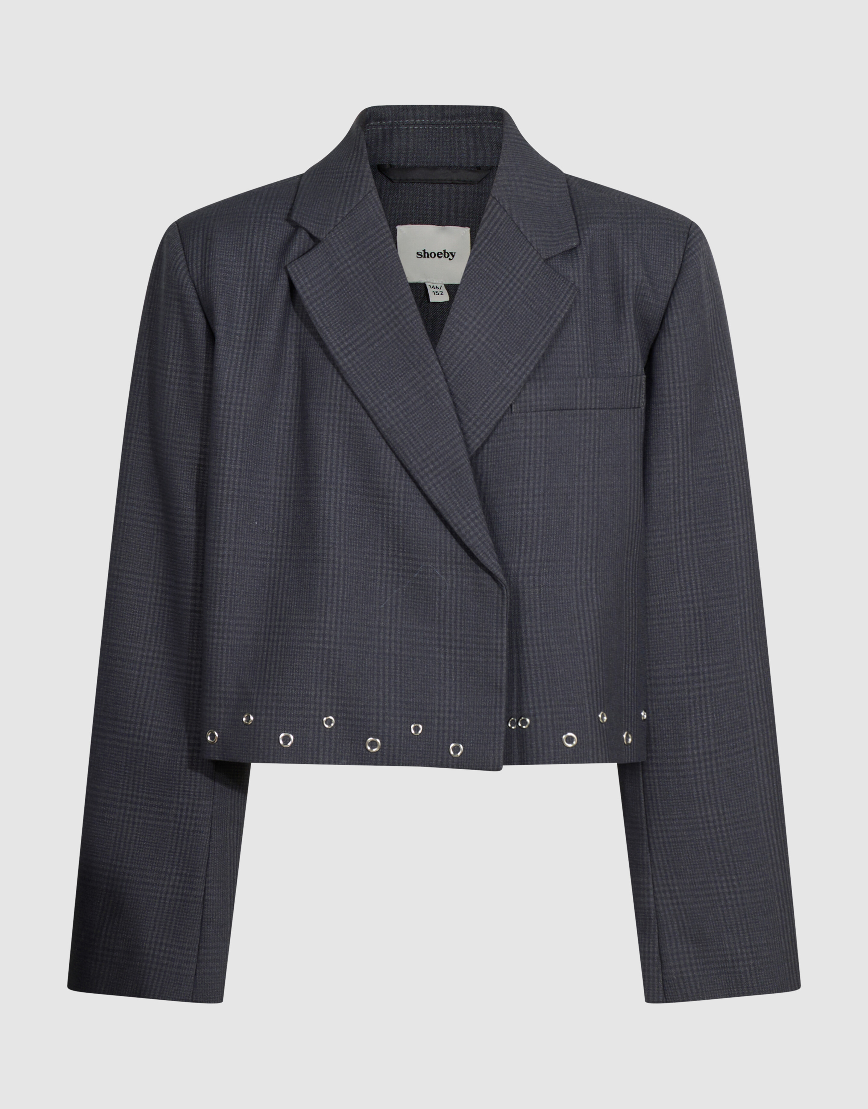 Cropped Karierter Eyelet Blazer Dunkelgrau SHOEBY GIRLS