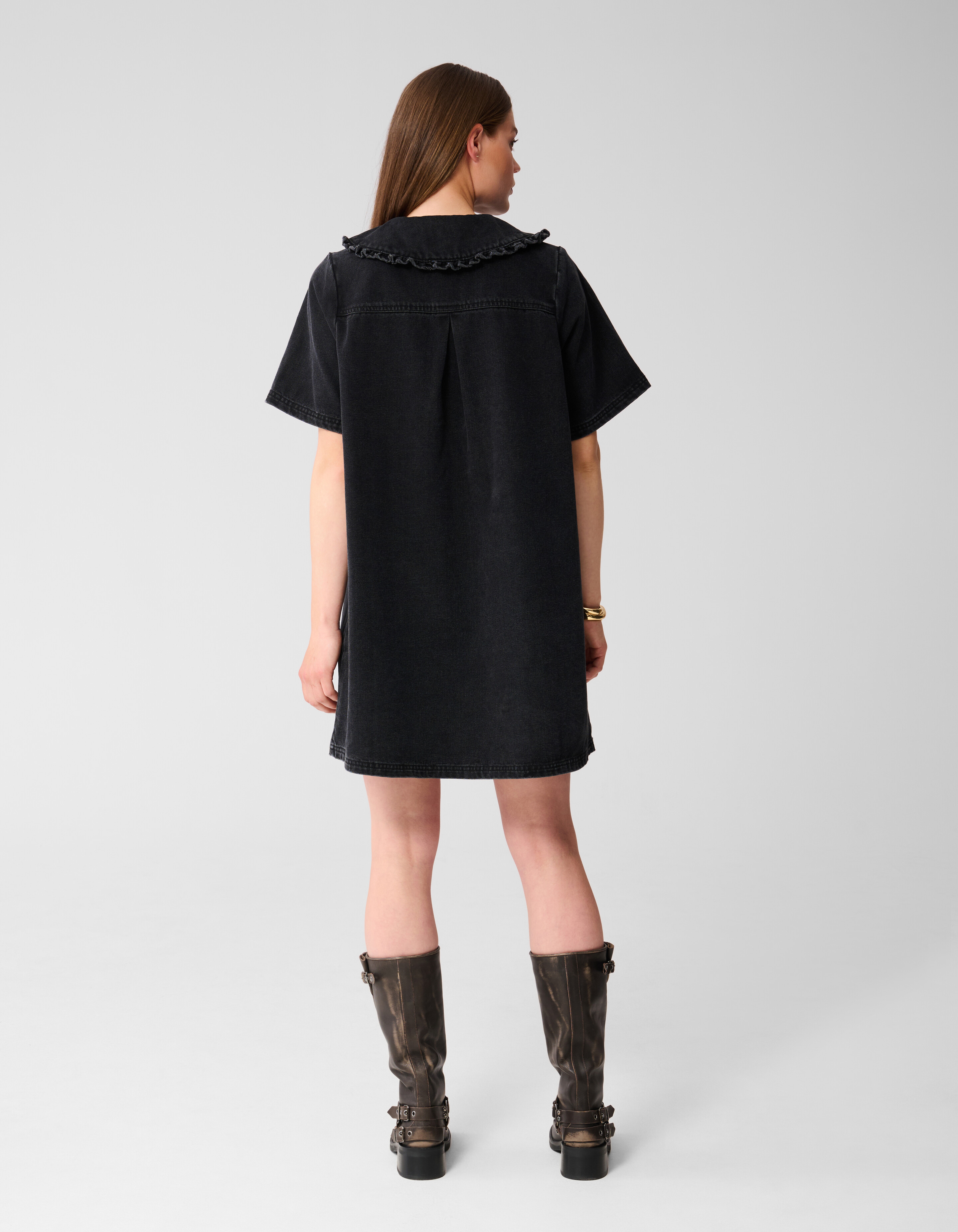 Midikleid mit Denimkragen Schwarz SHOEBY WOMEN
