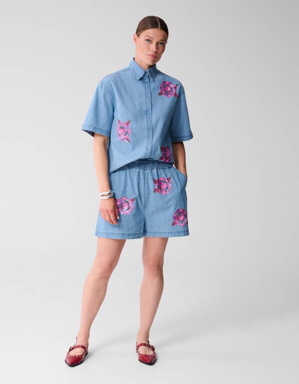 Pailletten-Denim Short Blau SHOEBY WOMEN