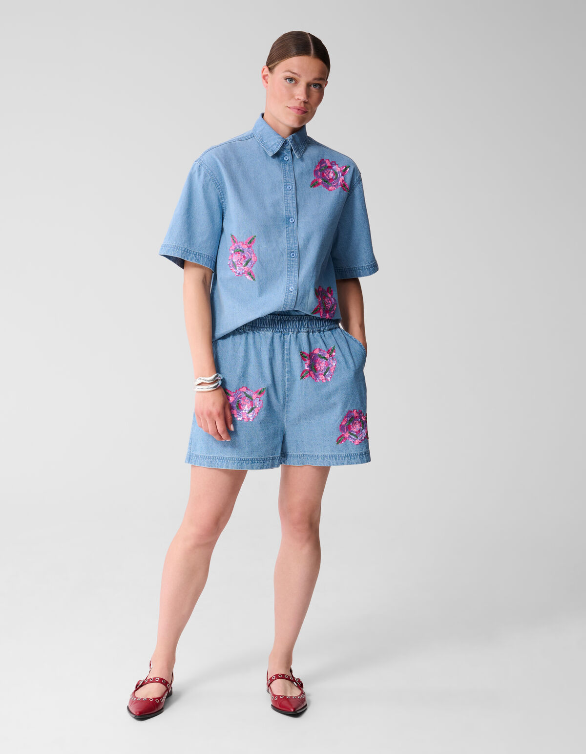 Pailletten-Denim Short Blau SHOEBY WOMEN