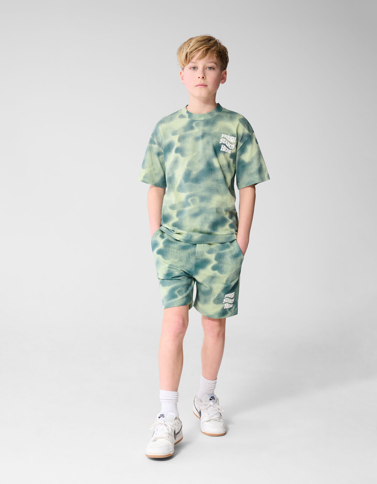 Bedrucktes entspanntes T-Shirt Gr&uuml;n SHOEBY BOYS
