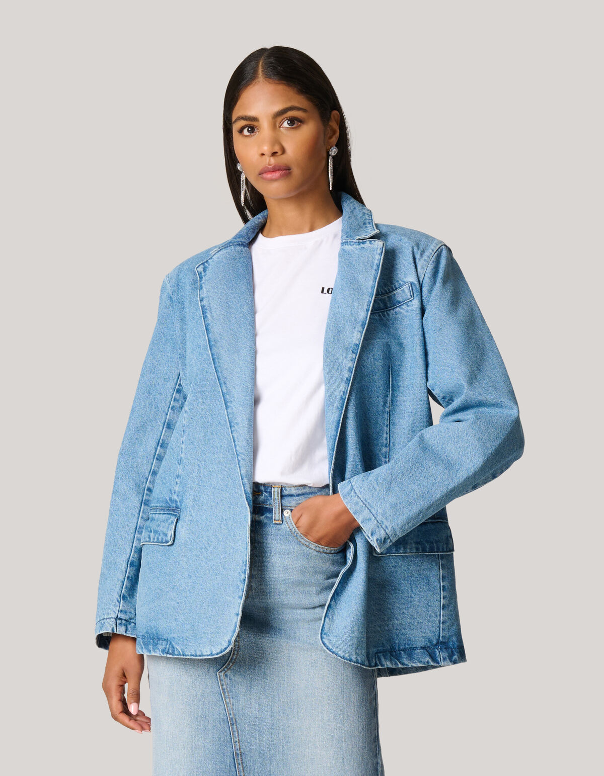 Oversized Denim Blazer Bleached SHOEBY WOMEN