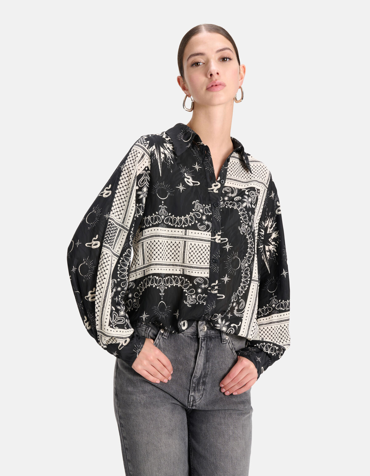 Bluse mit grafischem Druck Schwarz SHOEBY WOMEN